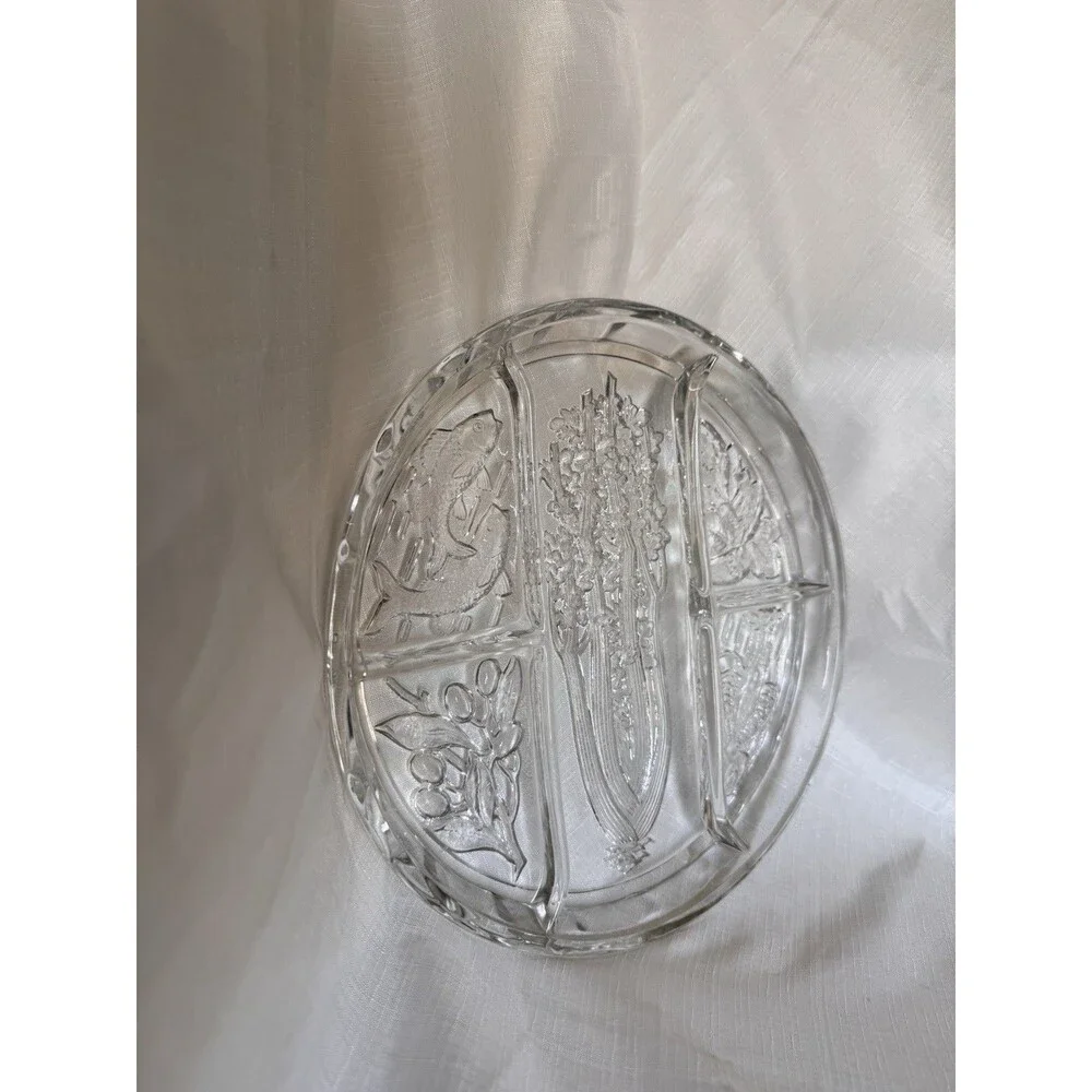Indiana Glass Vintage Platter Relish Tray Heavy Pressed Glass 10 1/4 Inches